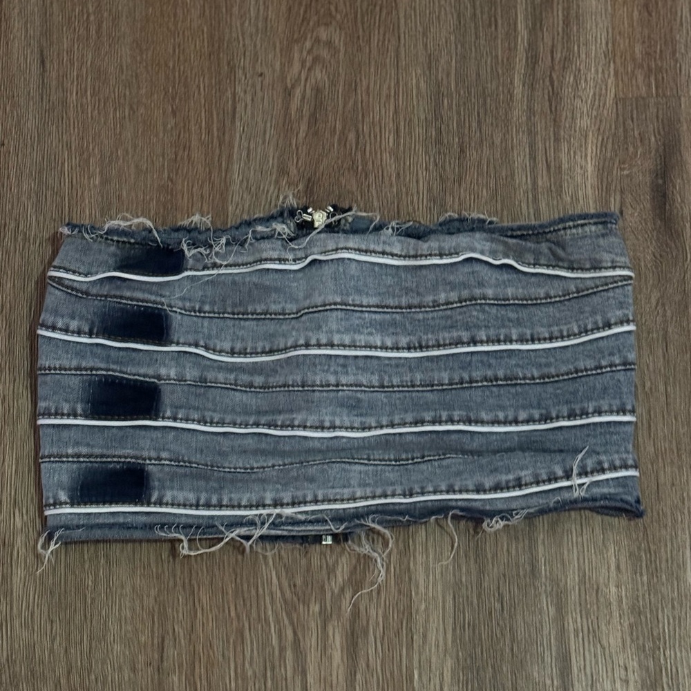 Distressed Denim Tube Top